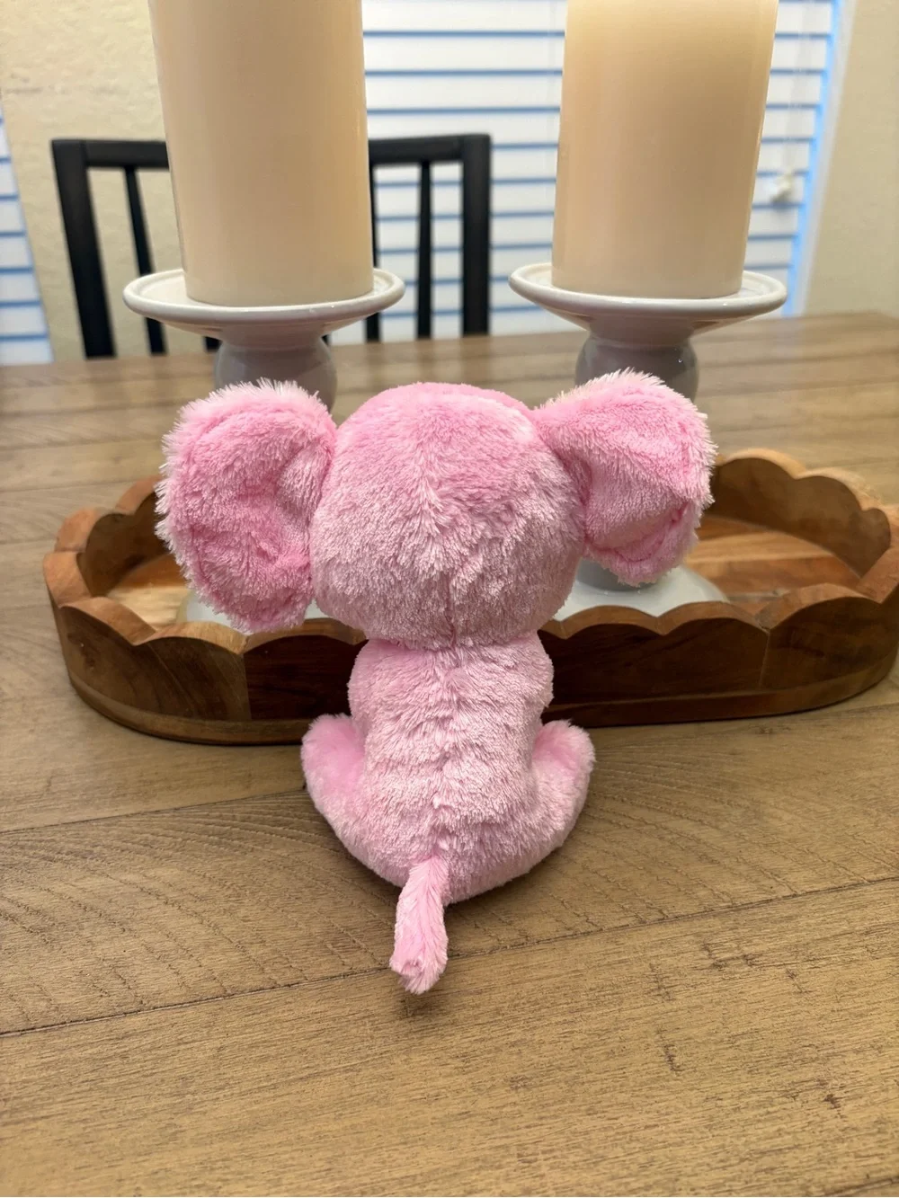 Ty Pink Plush Elephant with Heart-Pattern Ears